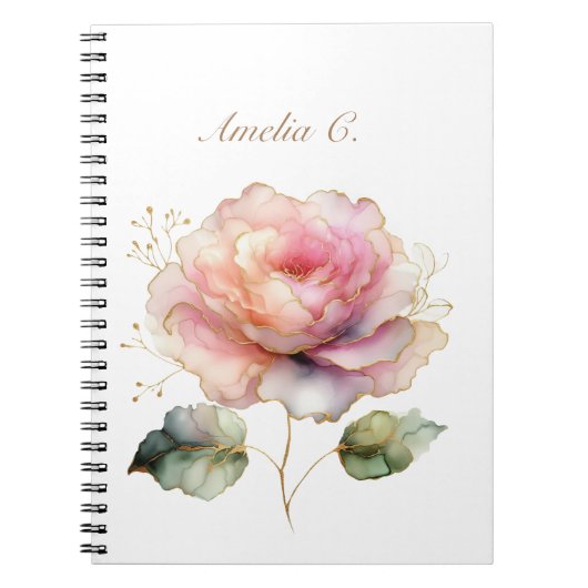 Elegantes Watercolor Pink Rose Weißes Notebook Notizblock (Vorderseite)