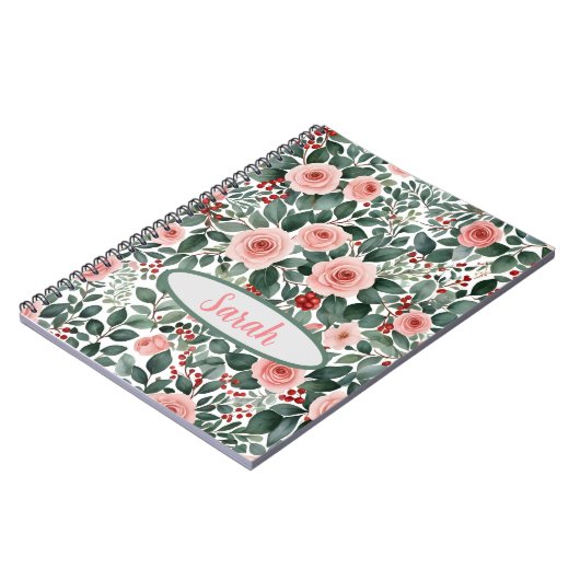 Elegantes Watercolor Pink Roses Notebook Notizblock (Linke Seite)