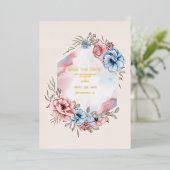 Elegantes Watercolor Pink und Blue Florals Wedding Folieneinladung (Stehend vorne)