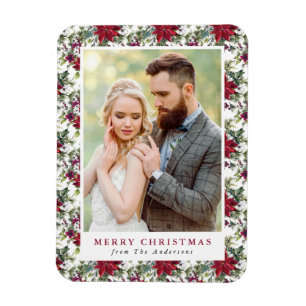 Elegantes Watercolor Poinsettia Pattern Foto Magnet