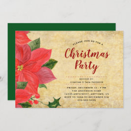 Elegantes Watercolor Poinsettia Weihnachtsfest Par Einladung