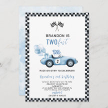 Elegantes Watercolor Race Auto 2. Geburtstag Party