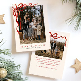 Elegantes Watercolor Red Bow Christmas Zwei Foto Feiertagskarte
