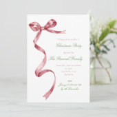 Elegantes Watercolor Red Ribbon Bow Weihnachts-Par Einladung (Stehend Vorderseite)