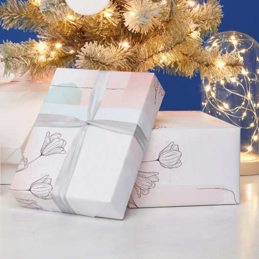Elegantes Watercolor Rosa Blume Wrapping Paper Geschenkpapier (Feiertage)