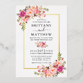 Elegantes Watercolor Rosa Blush Bloral Wedding Gol Folieneinladung