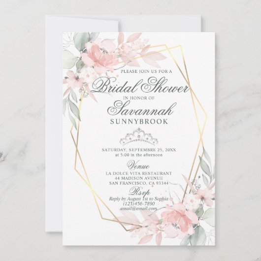 Elegantes Watercolor Rosa Brautparty Einladung (Vorderseite)