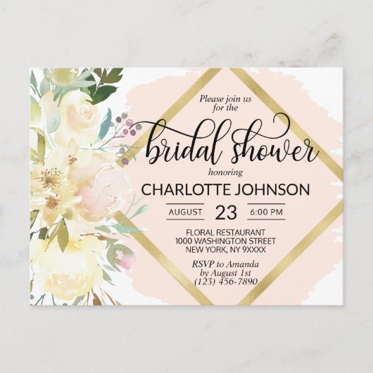 Elegantes Watercolor Rosa Brautparty Postkarte (Vorderseite)