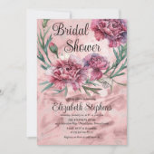 Elegantes Watercolor Rosa Nelken Brautparty Einladung (Vorderseite)