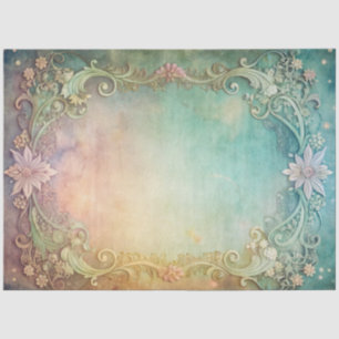 Elegantes Watercolor Rosa und Grün Decoupage Seidenpapier