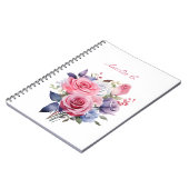 Elegantes Watercolor Rose Bouquet Weißes Notebook Notizblock (Linke Seite)