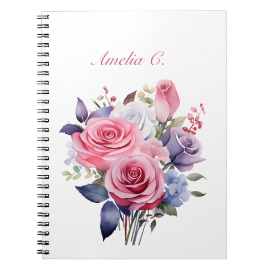 Elegantes Watercolor Rose Bouquet Weißes Notebook Notizblock (Vorderseite)