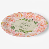 Elegantes Watercolor-Rose-Brautparty Pappteller (Schrägansicht)