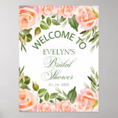 Elegantes Watercolor Roses Bridal Sower Willkommen Poster (Vorne)