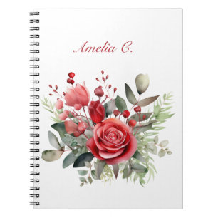 Elegantes Watercolor Rote Rose Bouquet Weißes Note Notizblock