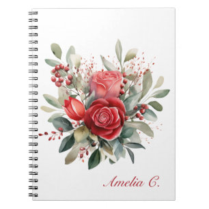 Elegantes Watercolor Rote Rose Bouquet Weißes Note Notizblock