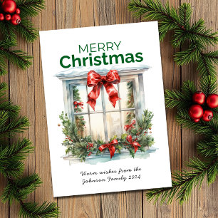 Elegantes Watercolor Rustikales Fenster Frohe Weih Feiertagskarte