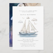 Elegantes Watercolor Segelyacht-Brautparty Einladung (Vorne/Hinten)