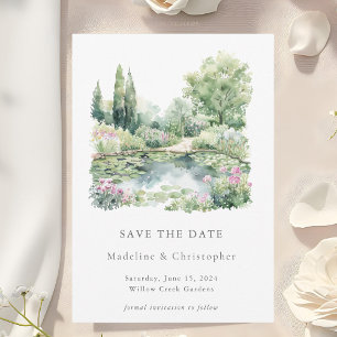 Elegantes Watercolor Sommergarten Landschaft Hochz Save The Date
