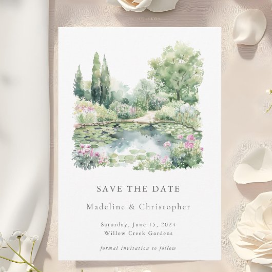 Elegantes Watercolor Sommergarten Landschaft Hochz Save The Date