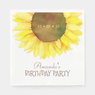 Elegantes Watercolor-Sonnenblume-Geburtstags-Party Serviette