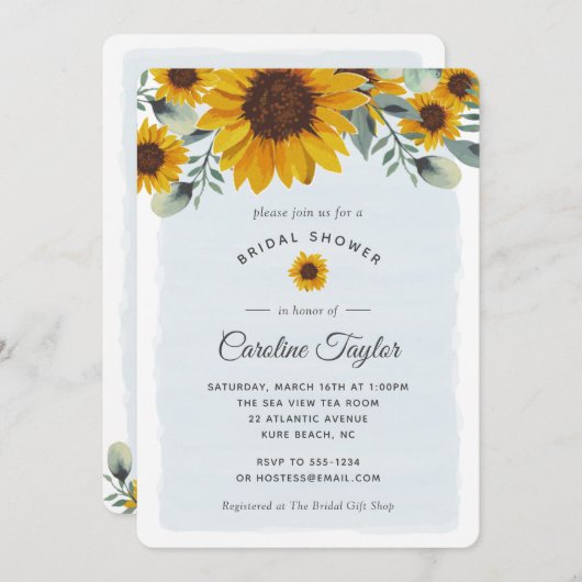 Elegantes Watercolor Sonnenblumen Brautparty Einladung (Vorne/Hinten)