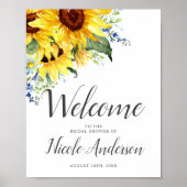 Elegantes Watercolor Sonnenblumen Brautparty Willk Poster (Vorne)
