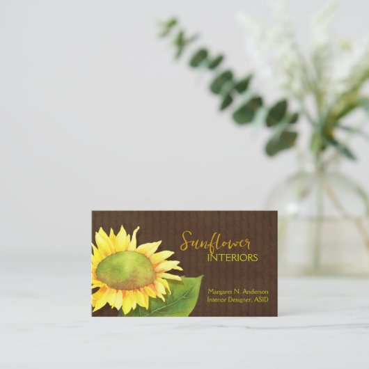 Elegantes Watercolor Sonnenblumen Einzigartig Visitenkarte (Stehend Vorderseite)