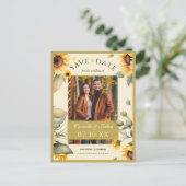 Elegantes Watercolor Sonnenblumen Foto Save the Da Postkarte (Stehend Vorderseite)
