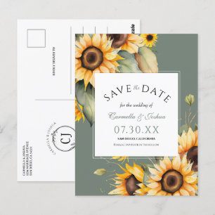 Elegantes Watercolor Sonnenblumengeschoss Save the Postkarte