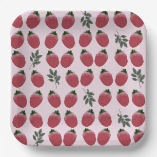 Elegantes Watercolor Strawberry Birthday Paper Pla Pappteller