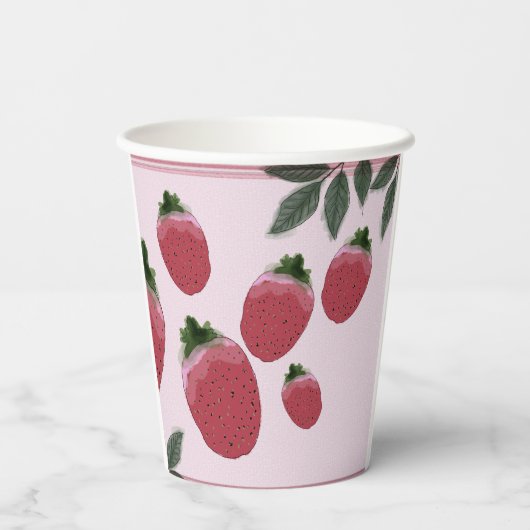 Elegantes Watercolor Strawberry Birthday Party Pap Pappbecher (Rückseite)