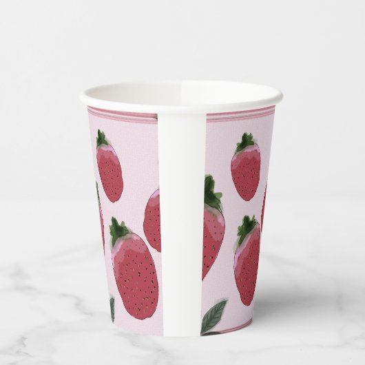Elegantes Watercolor Strawberry Birthday Party Pap Pappbecher (Links)