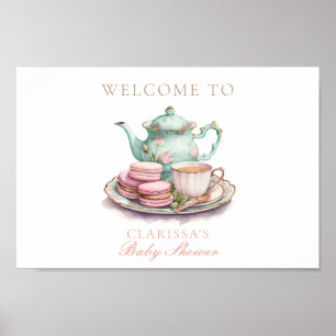 Elegantes Watercolor Tea Party Gold Pink Kinderdus Poster