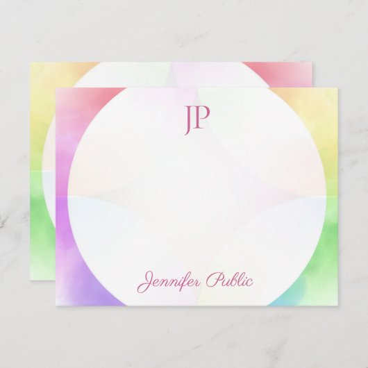 Elegantes Watercolor Template Script Monogram Mode Mitteilungskarte (Vorne/Hinten)