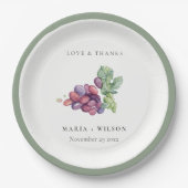Elegantes Watercolor Traubenblatt Rustikale Hochze Pappteller (Vorderseite)