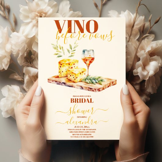 Elegantes Watercolor Vino vor dem Vows-Brautparty Einladung