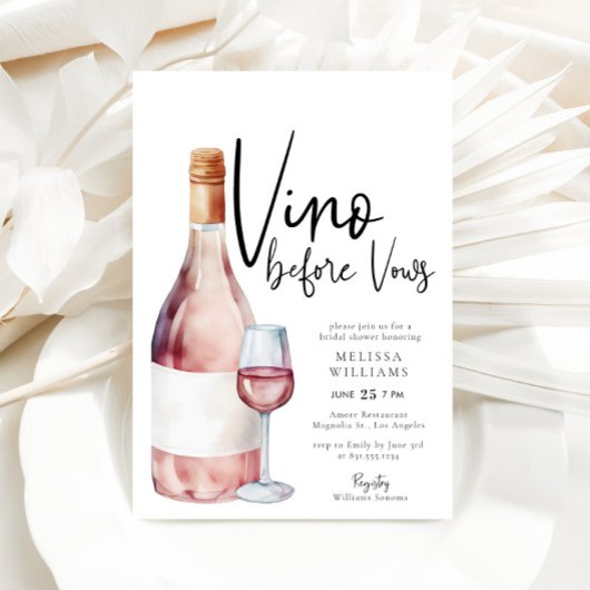Elegantes Watercolor Vino Vor Vows Brautparty Einladung