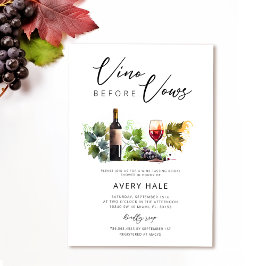 Elegantes Watercolor Vino Vor Vows Brautparty Einladung