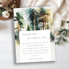Elegantes Watercolor Wald Forest Brautparty Dankeskarte