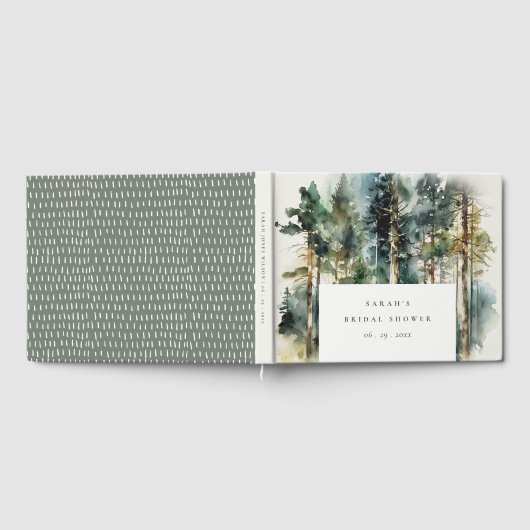 Elegantes Watercolor Wald Forest Brautparty Gästebuch (Voll)