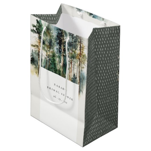 Elegantes Watercolor Wald Forest Brautparty Mittlere Geschenktüte (Vorderseite Schrägansicht)