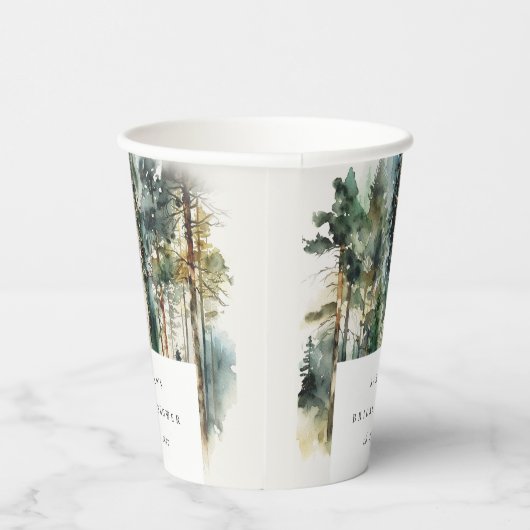 Elegantes Watercolor Wald Forest Brautparty Pappbecher (Rechts)