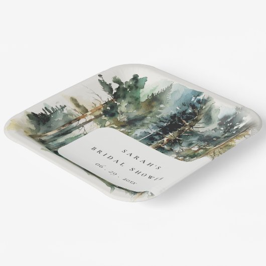 Elegantes Watercolor Wald Forest Brautparty Pappteller (Gewinkelt)