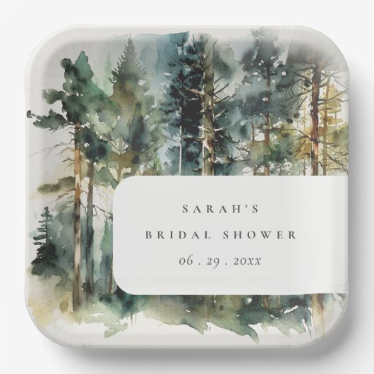 Elegantes Watercolor Wald Forest Brautparty Pappteller (Vorderseite)