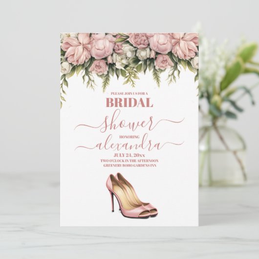 Elegantes Watercolor Wedding Dress Brautparty Einladung (Stehend Vorderseite)