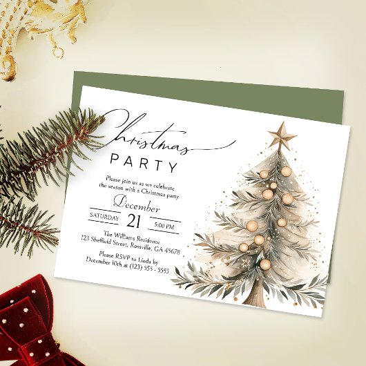 Elegantes Watercolor Weihnachten Weihnachten Party Einladung