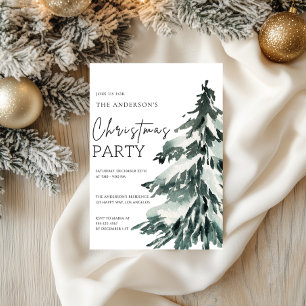 Elegantes Watercolor Weihnachtsbaum Party Einladung