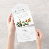 Elegantes Watercolor Weingarten Monogramm Hochzeit All In One Einladung (Abreißen)