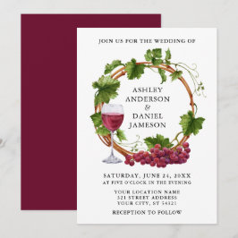 Elegantes Watercolor Weintrauben Hochzeit des Holz Einladung
